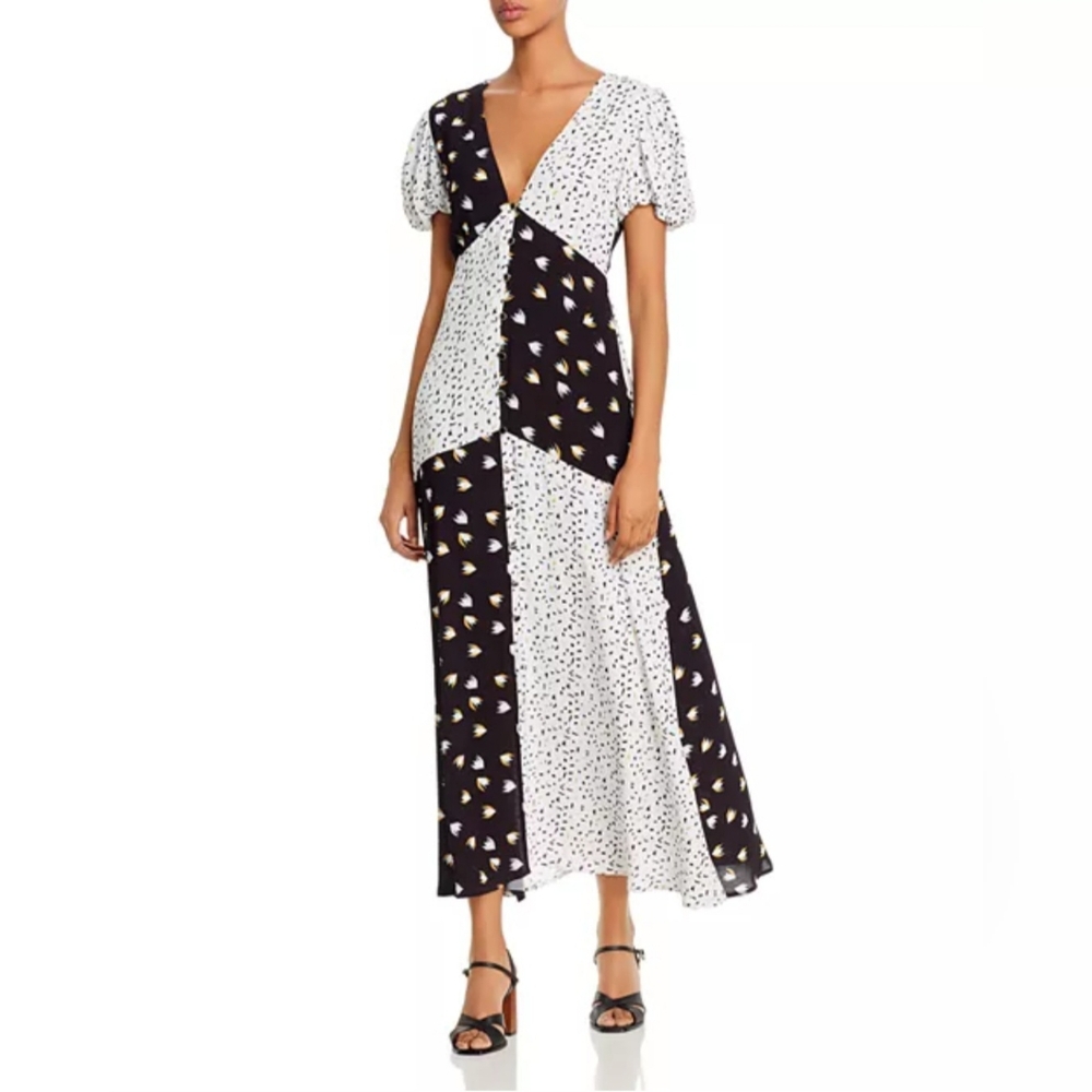 Rahi Confetti Patchwork Puff Short Sleeve Maxi Dress Womens Small EUC
